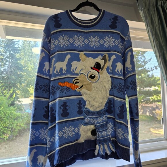33degrees Blue Llama Christmas Sweater XXL & XL NWOT - Picture 1 of 6